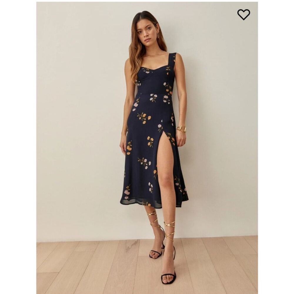 NWT Reformation Dress Fulton Midi Side Slit in Princess Margaret Navy Floral